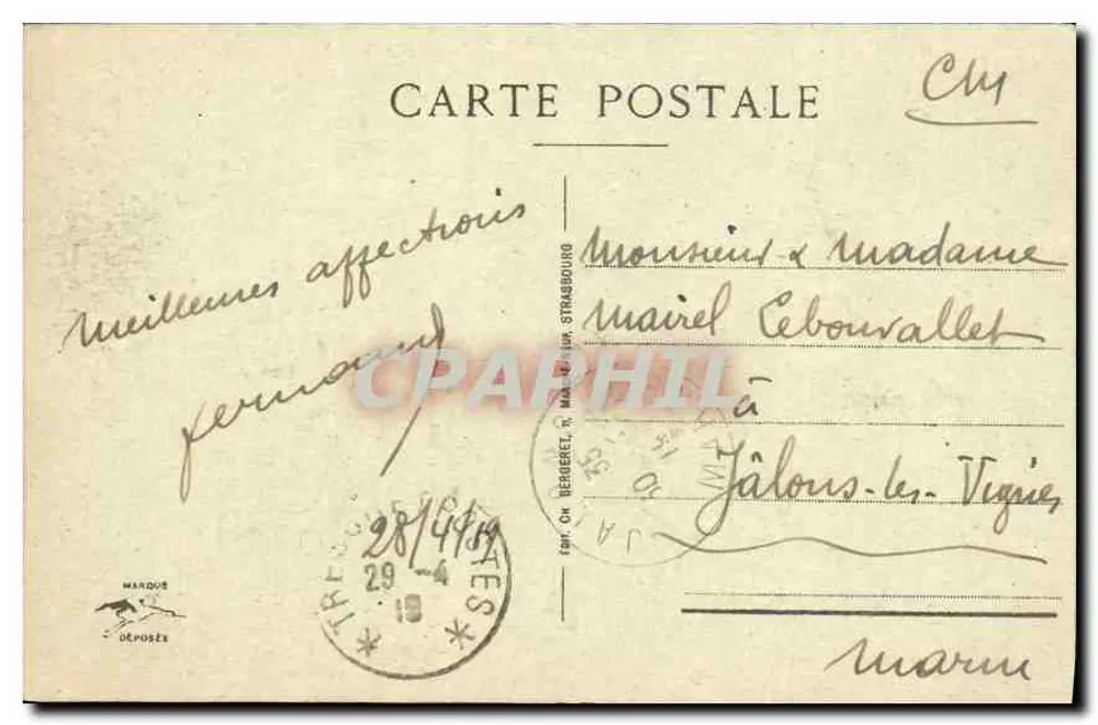 Strasbourg — Um Ninho de Corujas — editor não identificado, n° de série 601 - Verso