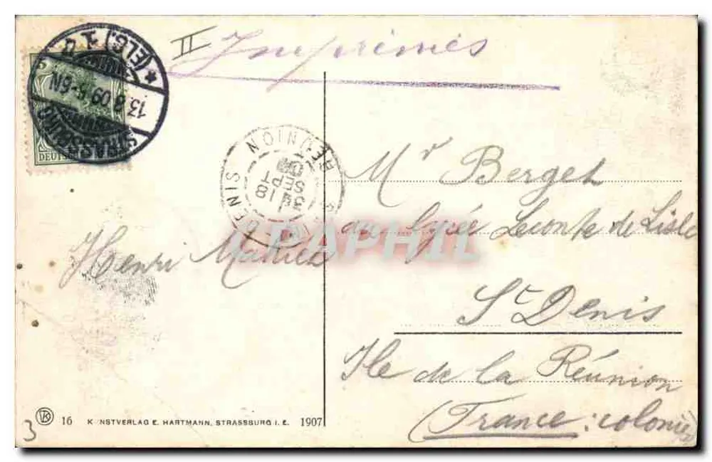 Estrasburgo i. E. — Pflanzbadgasse — Künstlerverlag E. Hartmann - Verso