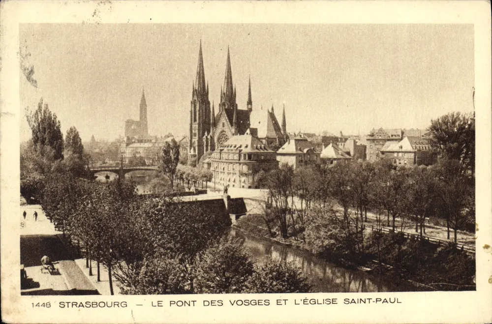 Straßburg — Die Brücke der Vosgien und die Kirche Saint-Paul — Imp. Braun & Cie, Dornach, n° 1448 - Vorderseite