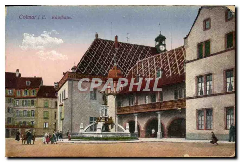Colmar - Piazza do Mercado com a fonte e o edifício da prefeitura — editor A.E. Kaufhaus - Frente