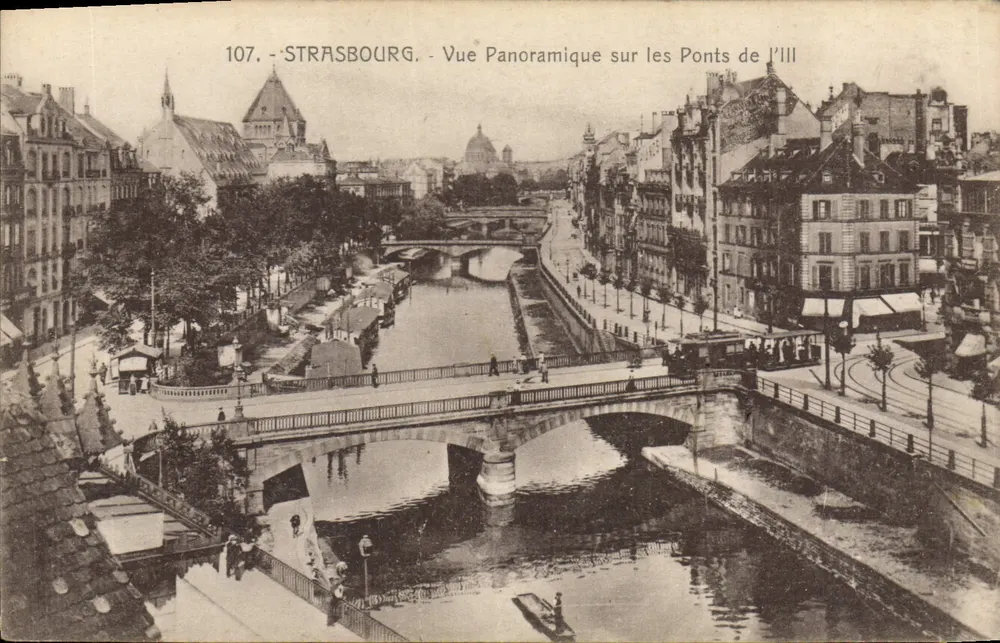 Straßburg - Panoramablick über die Brücken der Ill - Verleger Ch. Bergeret, n° 107 - Vorderseite