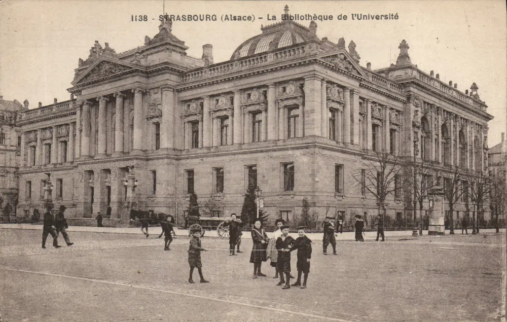 Strasbourg (Alsácia) — A Biblioteca da Universidade — editor J.J.B. Strasbourg, n° 1138 - Frente