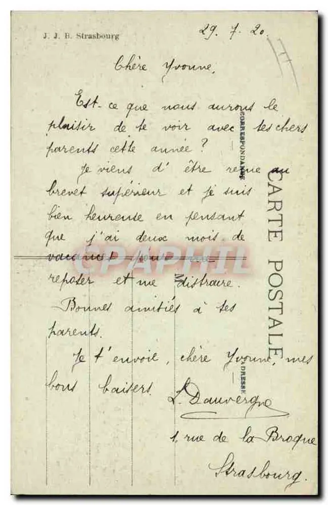 Strasbourg (Alsácia) — A Biblioteca da Universidade — editor J.J.B. Strasbourg, n° 1138 - Verso