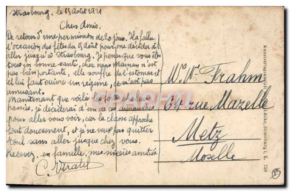 Els. 1. Strasbourg — Kais. Hauptpostamt — editor não visível - Verso