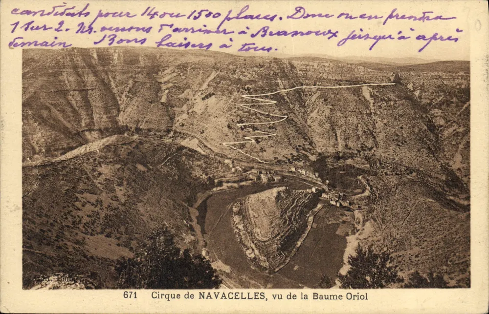 Cirque de NAVACELLES, vista da Baume Oriol — editor R. Bonnet, n° 671 - Frente