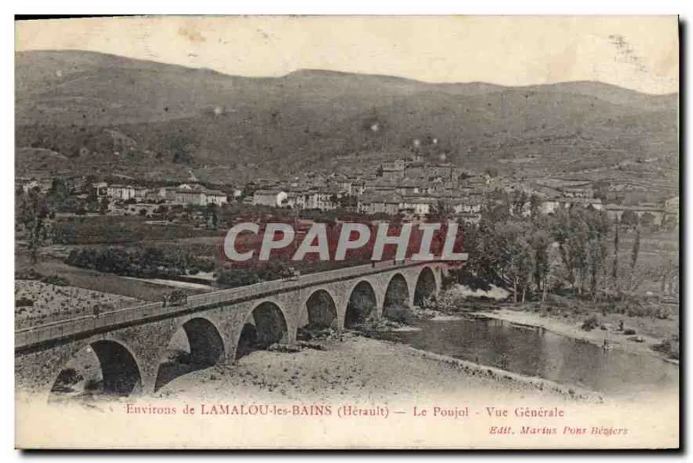 Umgebung von LAMALOU-LES-BAINS (Hérault) — Le Poujol — Allgemeine Ansicht — Edit. Martius Pons Béziers - Vorderseite