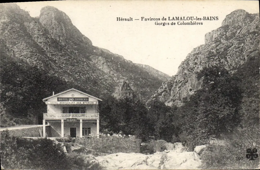 Gorges de Colombières — Hotel-Restaurant des Sources — Verlag M.T. imp. Forges, Nr. 507 - Vorderseite