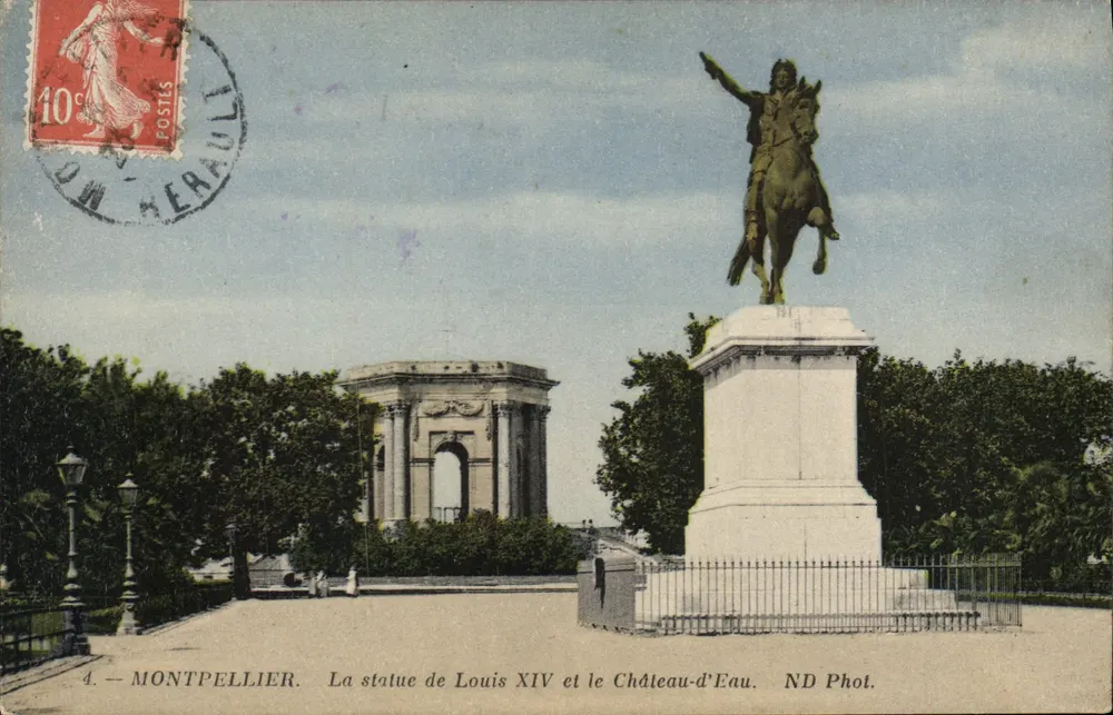 Montpellier — Die Statue von Ludwig XIV und das Château-d'Eau — ND Phot. - Vorderseite