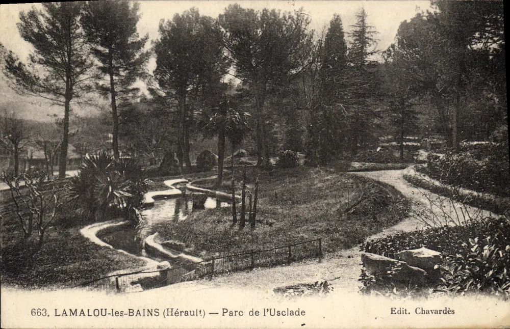 LAMALOU-les-BAINS (Hérault) — Parque da Usclade — Ed. Chavardès n°663 - Frente