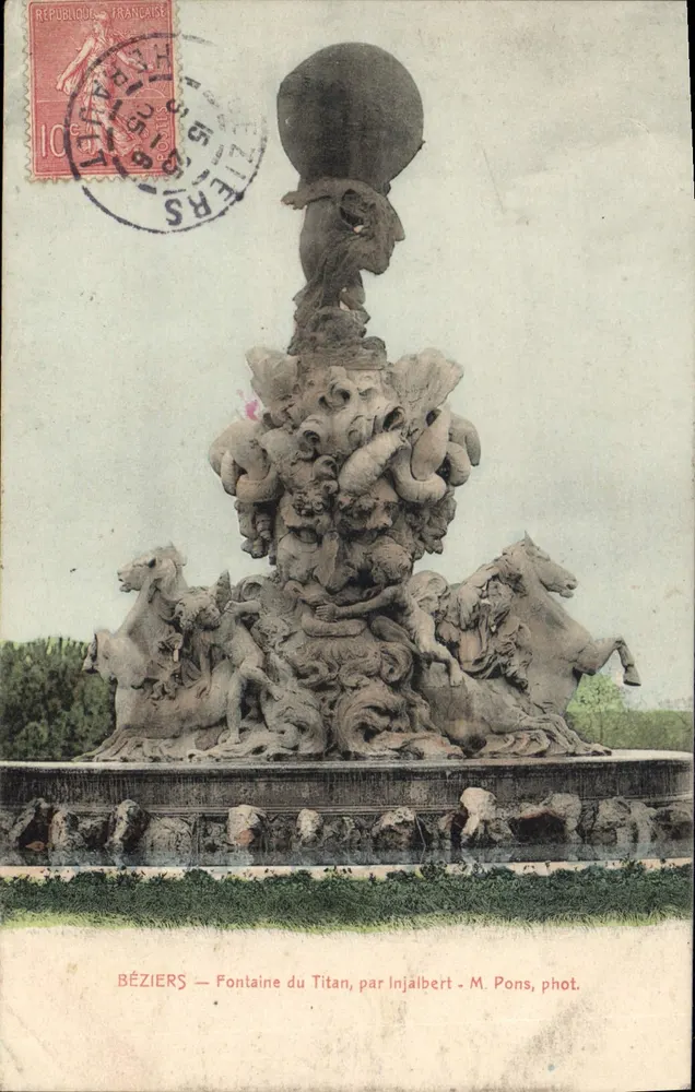 Béziers — Fontäne des Titanen, von Injalbert - M. Pons, phot. - Vorderseite