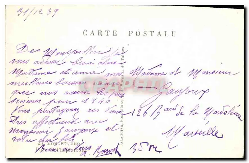 Monumento aos Mortos — Jardins de Montpellier — editor HPA7 - Verso