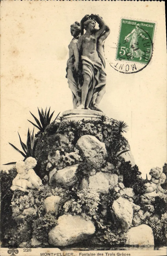 Montpellier — Fuente de las Tres Gracias — editor C.T. n°228 - Anverso
