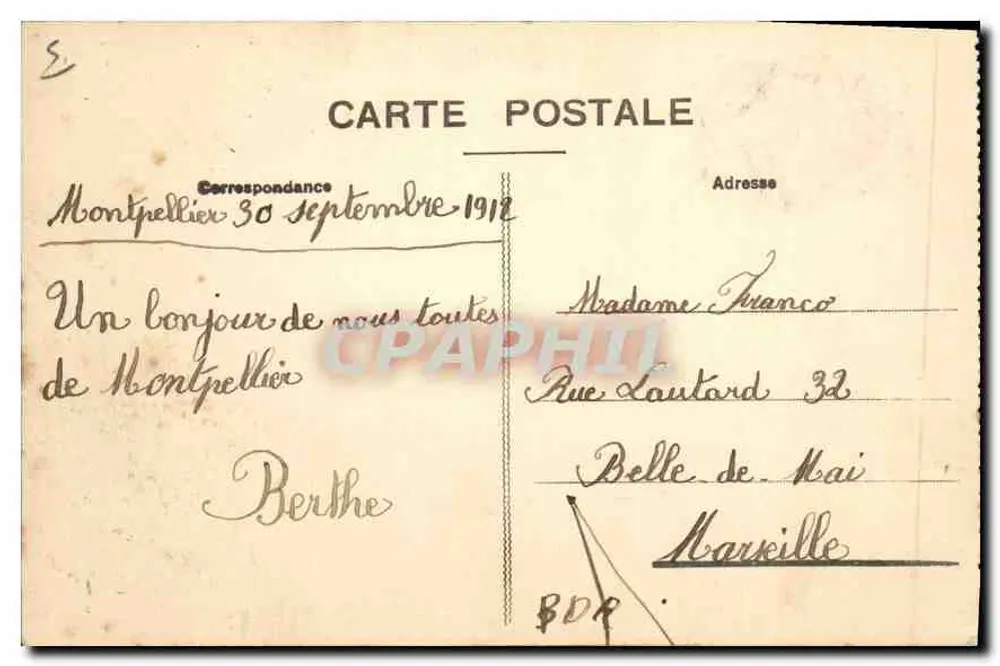 Montpellier — Fuente de las Tres Gracias — editor C.T. n°228 - Reverso