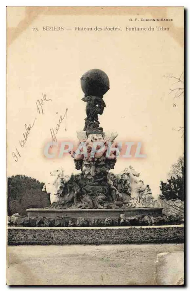 Béziers — Plateau des Poètes. Fontaine du Titan — B. F. Chalon-sur-Saône, Nr. 25 - Vorderseite
