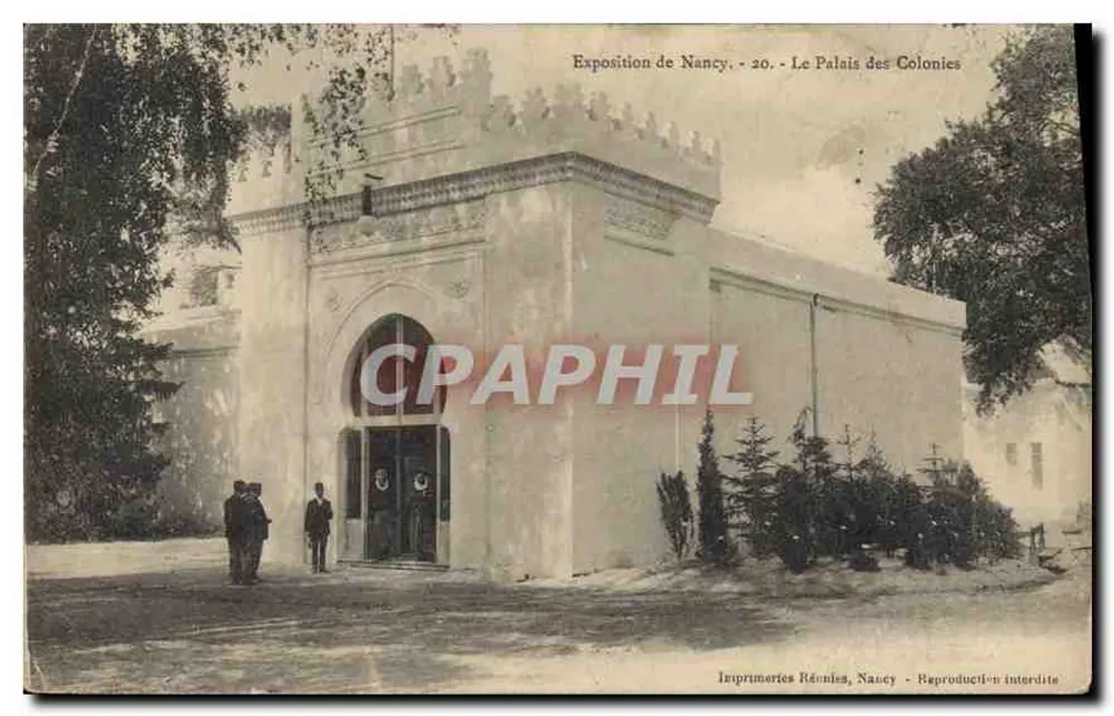 Exposição de Nancy - O Palácio das Colônias - Imprimeries Réunies, Nancy - Frente