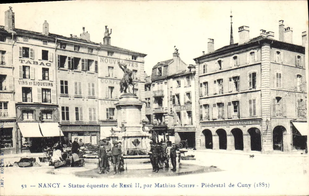 NANCY - Estátua equestre de René II, por Mathias Schiff - Píer de Cuny (1883) - Frente