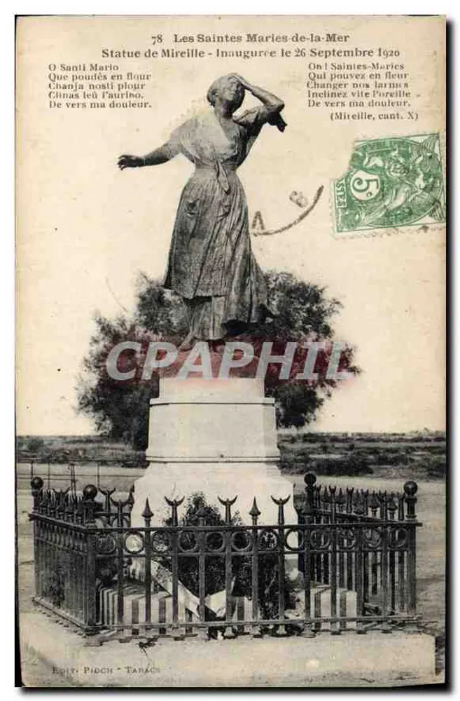 Les Saintes-Maries-de-la-Mer — Estátua de Mireille — Editor Pidoch, Tarascon, n°78 - Frente