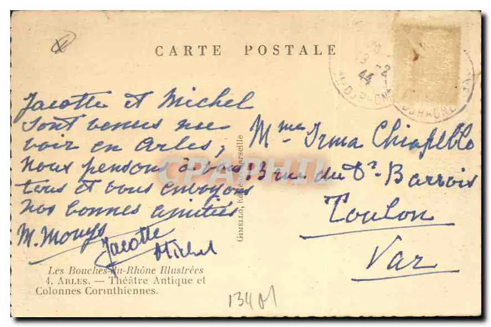 Antikes Theater und korinthische Säulen — Les Bouches-du-Rhône Illustrées — n°134 M - Rückseite