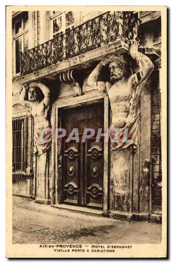 Aix-en-Provence — Hôtel d'Espagnet — alte Tür mit Karyatiden - Vorderseite
