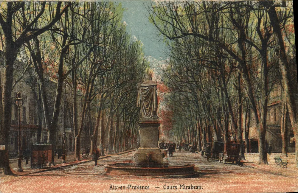 Aix-en-Provence — Cours Mirabeau — Fonte e estátua - Frente
