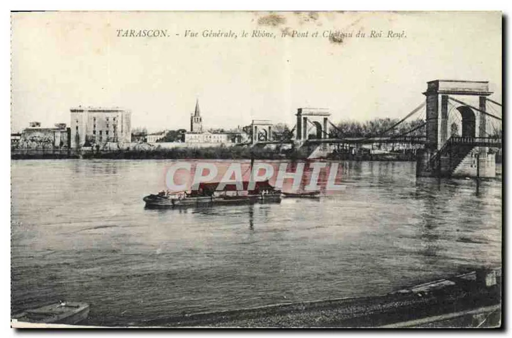 Tarascon — Allgemeiner Blick, der Rhône, die Brücke und das Château du Roi René — Photo-Modern, Tarascon - Vorderseite