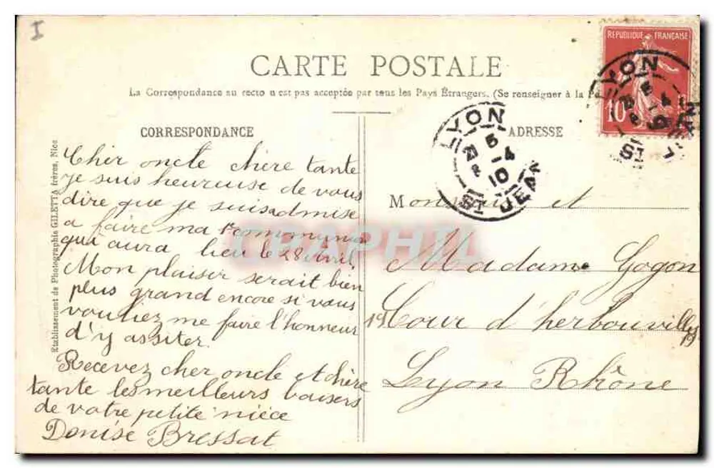 Avignon — Estátua do Bravo Crillon — Seminário — Edição Giletta, fot. Nice, n° 2054 - Verso