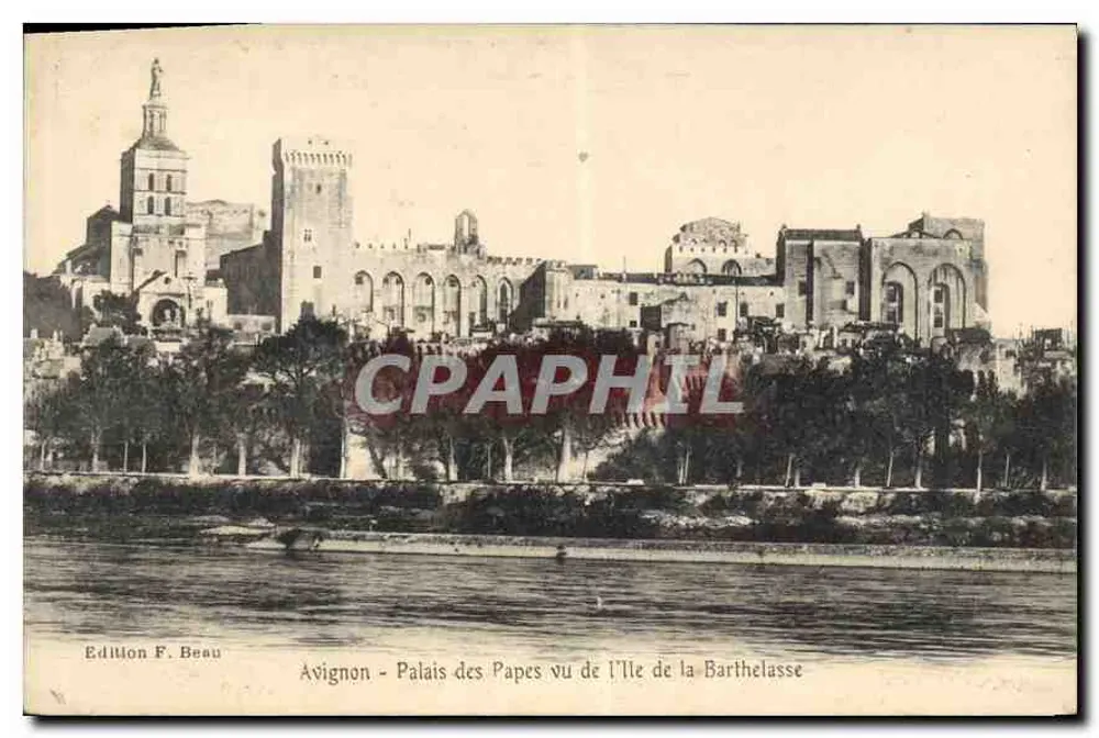 Avignon - Der Palais des Papes von der Île de la Barthelasse gesehen — Ausgabe F. Beau - Vorderseite