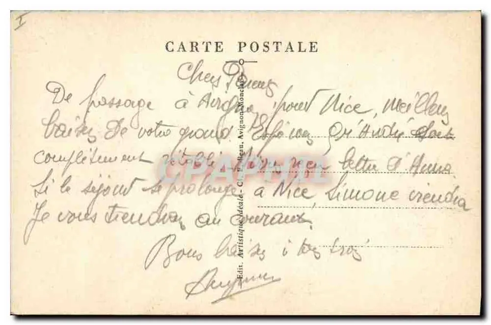 Avignon — Panoramablick auf den Pont Saint-Bénézet und das Palais des Papes am Rhônen — Idéale M.F.B. - Rückseite