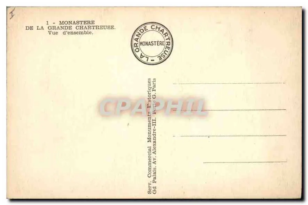 Mosteiro da Grande Chartreuse — Vista geral — Serv. Comercial Monuments Historiques, Paris - Verso
