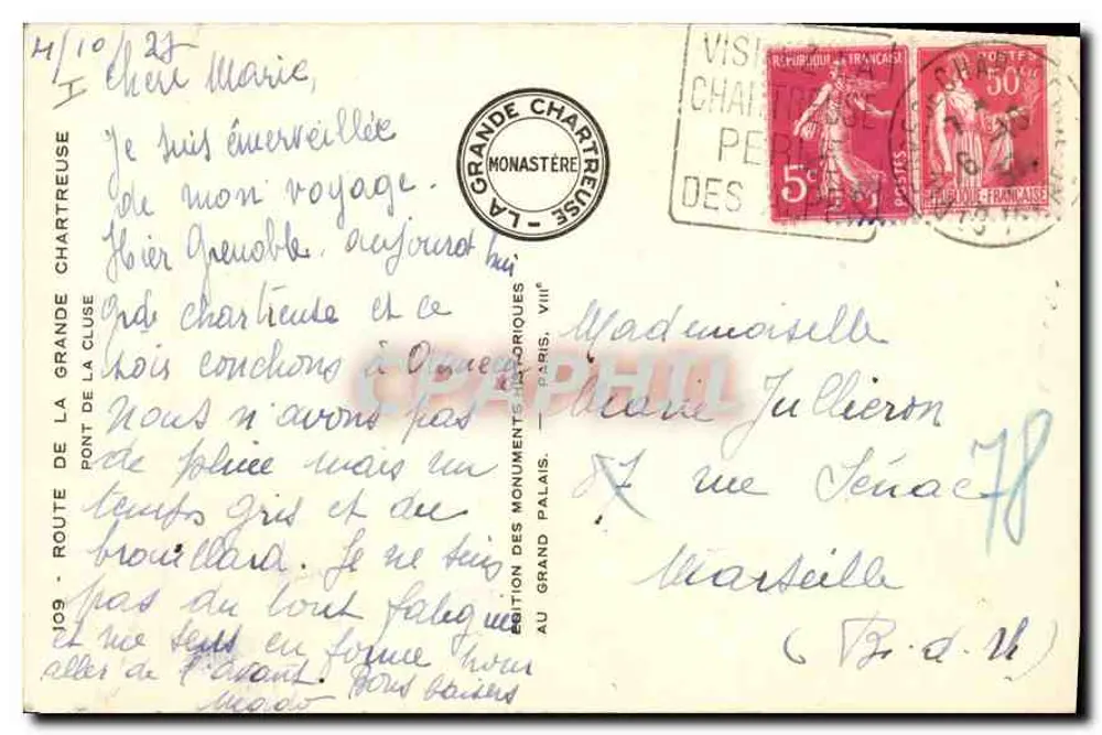 Ponte da Grande Chartreuse — Estrada da Cluse — Edição dos Monumentos Históricos - Verso