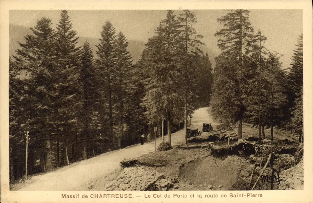 Massiv Chartreuse — Der Porte-Pass und die Straße nach Saint-Pierre — Kunst-Heliogravur, Nr. 330 - Vorderseite