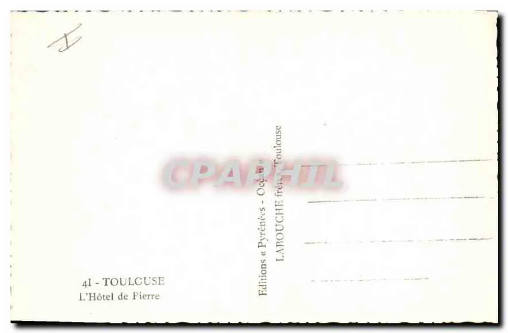 O Hotel de Pierre — Toulouse — Edições « Pyrénées-Océan » - Verso