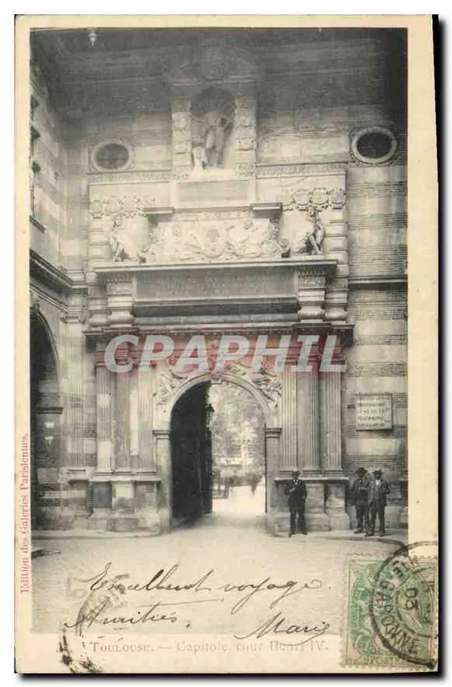 Toulouse — Capitolo, cortile di Henri IV — Edizione delle Gallerie Parigine - Recto