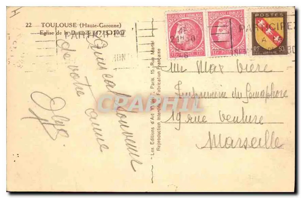 Toulouse — Igreja da Daurade (1711) — Les Éditions d'Art Y. Laurent - Verso