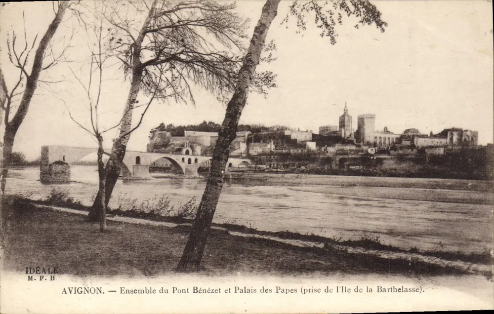 Avignon — Ensemble des Pont Bénézet und Palais des Papes (Aussicht von der Insel Barthelasse) - Vorderseite