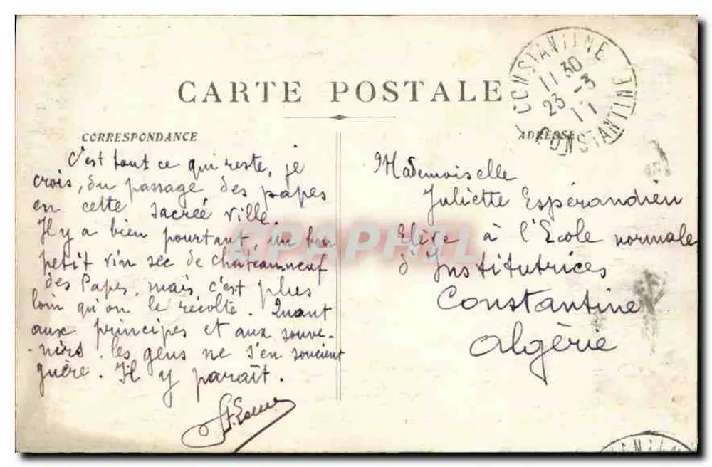 Avignon - O Palácio dos Papas — vista do palácio e da estátua da Liberdade — editor F.93, n°10 - Verso