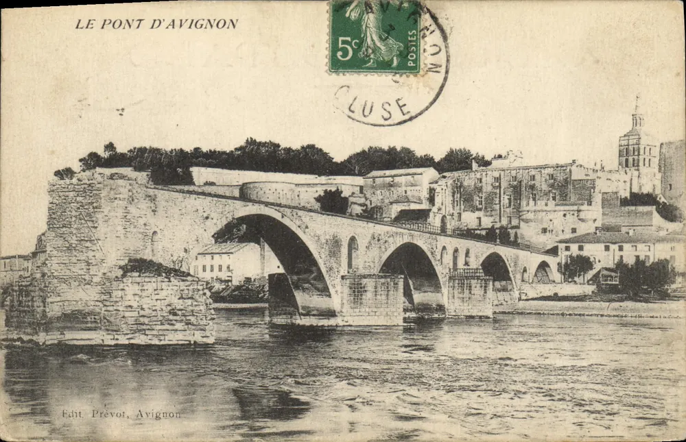 O Ponte de Avignon — vista do ponte sobre o rio — Edit. Prevot, Avignon - Frente