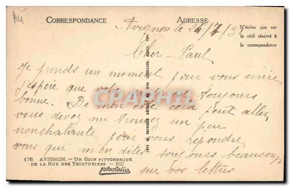 Avignon — ein pittoreskes Eckchen der Rue des Teinturiers — Verlag Pototelius, Nr. 476 - Rückseite