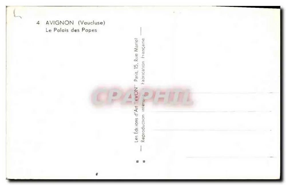 Avignon (Vaucluse) — O Palácio dos Papas — Edições de Arte 'AVIGNON' - Verso