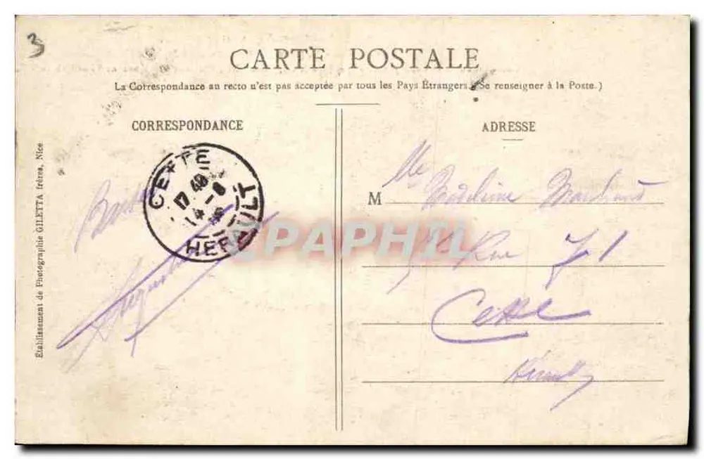 Avignon - Palácio dos Papas — Coleção Artística 2063, editor Giletta, Nice - Verso