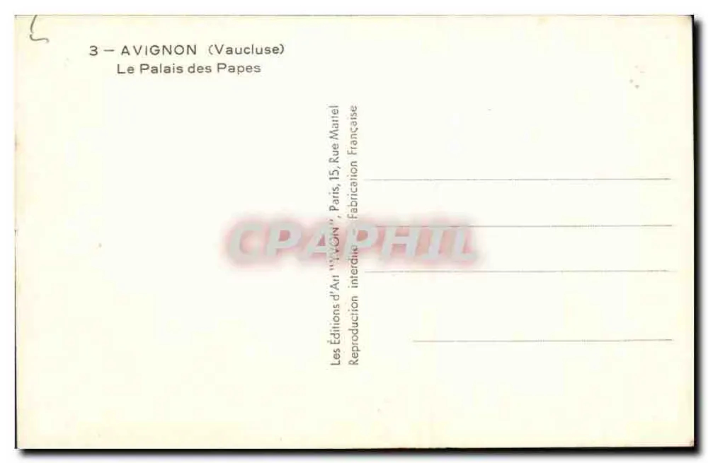 Avignon (Vaucluse) — O Palácio dos Papas — Edições de Arte 'AVIGNON' - Verso