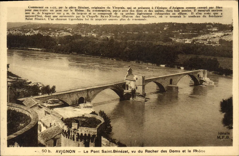 AVIGNON — O Ponte Saint-Bénézet, visto do Rocher des Doms e o Rhône — Ideal M.F.B. — n° 50 b - Frente