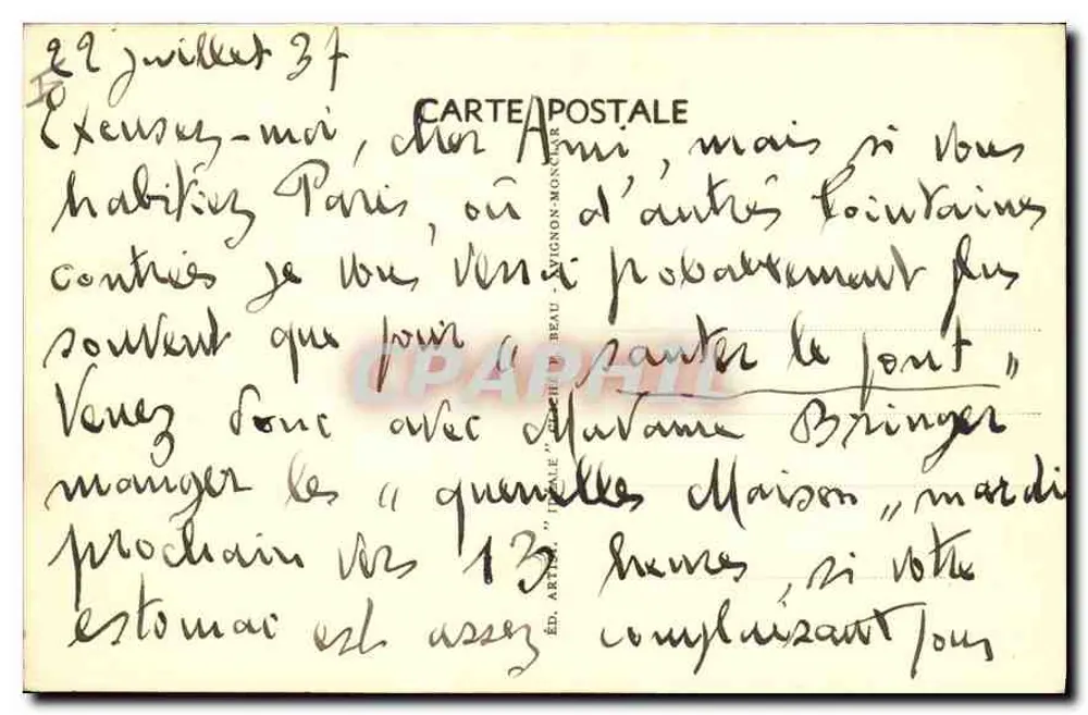 Avignon — Palácio dos Papas — Fachada principal — Ed. Artéa, n° 16 - Verso