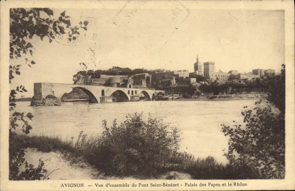 Avignon — Übersicht des Pont Saint-Bénézet - Palast der Päpste und der Rhône - Vorderseite