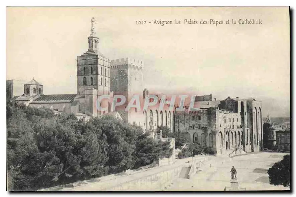 Avignon - Das Palast der Päpste und die Kathedrale — Antike Ansichtskarte Nr. 1012 - Vorderseite