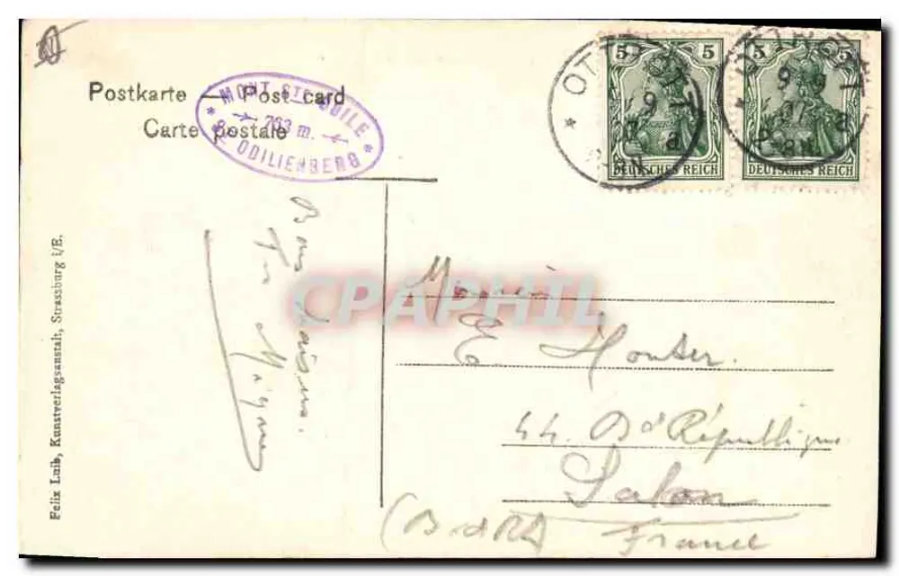 St. Odilienberg — Mont Ste-Odile — Editor Felix Laub, Estrasburgo - Verso