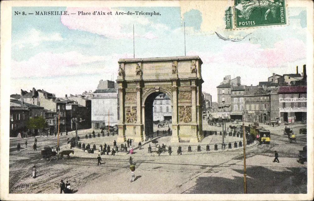 Marselha — Praça de Aix e Arco do Triunfo — Edição C. Marlière, n°8 - Frente
