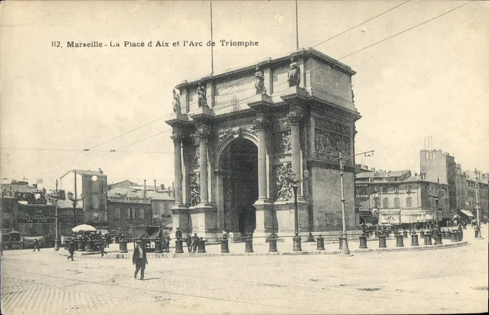 Marselha - A Praça de Aix e o Arco do Triunfo — Ateliers de Phototypie Guende, n° 112 - Frente
