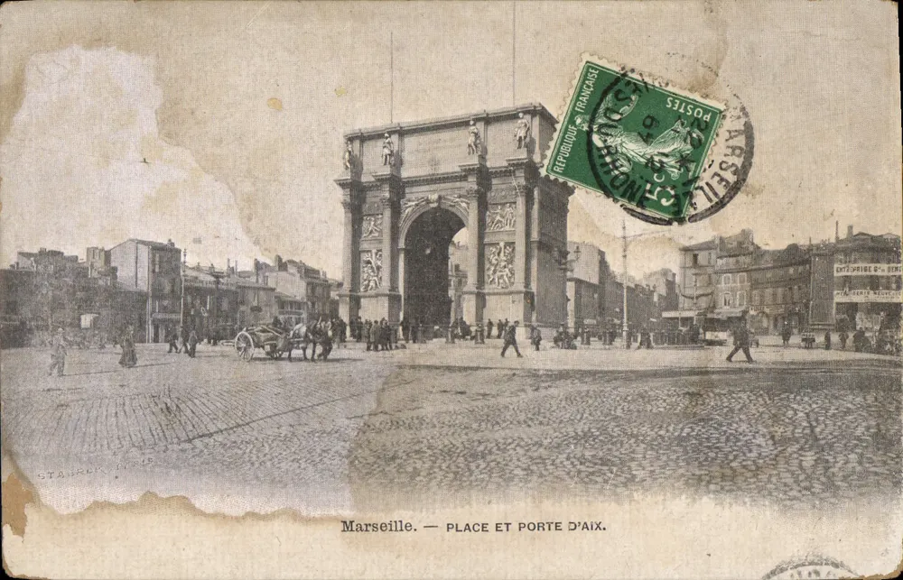 Marselha — Praça e Porta de Aix — editor Stabren, n° 4815 - Frente