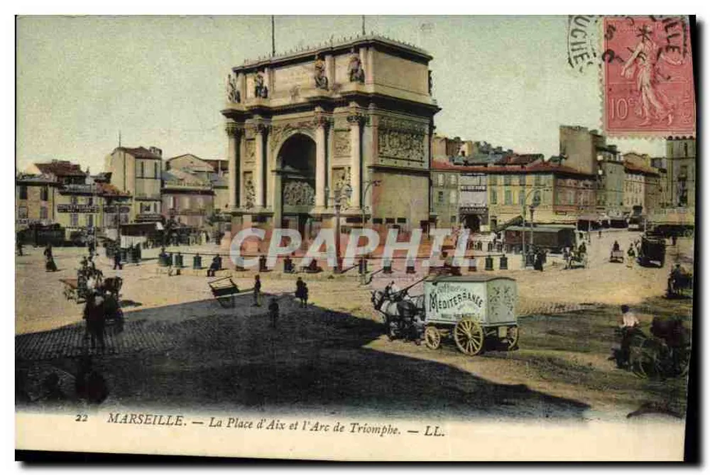 Marselha — A Praça de Aix e o Arco do Triunfo — LL. - Frente